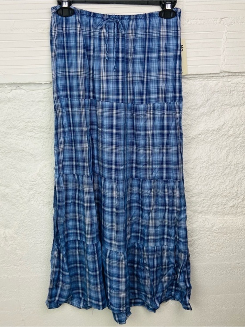 NWT No Boundaries Blue Plaid Tiered Maxi Skirt size XXS